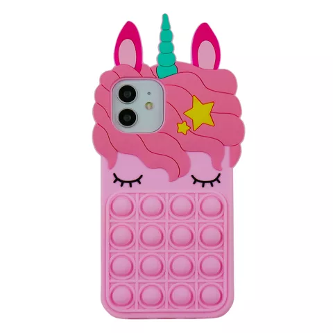 Unicorn Pop Fidget Bubble siliconen eenhoorn hoesje voor iPhone 11 - roze