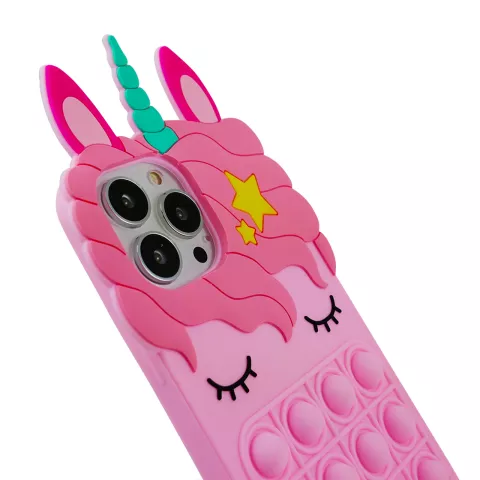 Unicorn Pop Fidget Bubble siliconen eenhoorn hoesje voor iPhone 11 Pro Max - roze