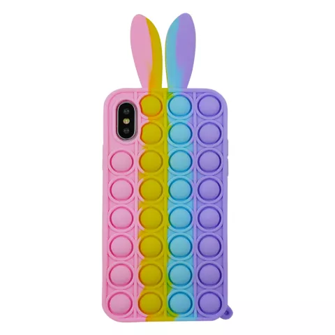 Bunny Pop Fidget Bubble siliconen hoesje voor iPhone X en iPhone XS - roze, geel, blauw en paars