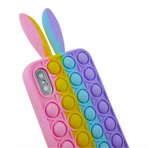 Bunny Pop Fidget Bubble siliconen hoesje voor iPhone XS Max - roze, geel, blauw en paars