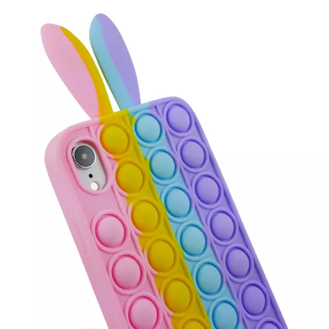 Bunny Pop Fidget Bubble siliconen hoesje voor iPhone XR - roze, geel, blauw en paars