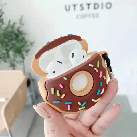 Donut siliconen donut versiersels hoesje voor AirPods 1 en 2 - bruin