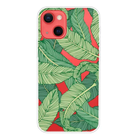 Tropical leaves TPU bananenbladeren hoesje voor iPhone 13 mini - transparant en groen