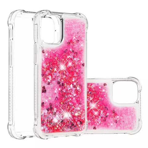 Glitter TPU hoesje geschikt voor iPhone 13 - transparant en roze