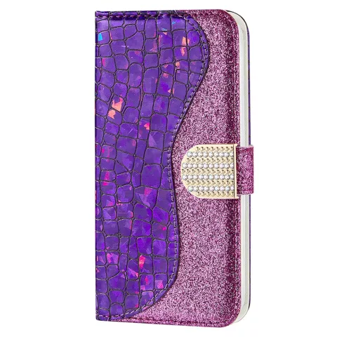 Glitter krokodil kunstleer glitters hoesje voor iPhone 13 - paars