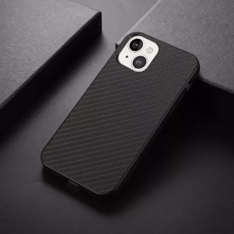 Carbon TPU carbonvezels hoesje voor iPhone 13 - zwart