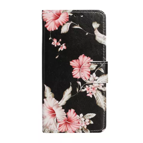 Wallet Bookcase kunstleer bloemen hoesje voor iPhone 13 mini - zwart