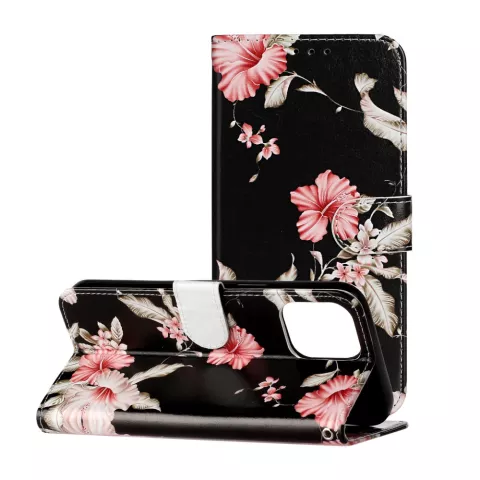 Wallet Bookcase kunstleer bloemen hoesje geschikt voor iPhone 13 Pro Max - zwart