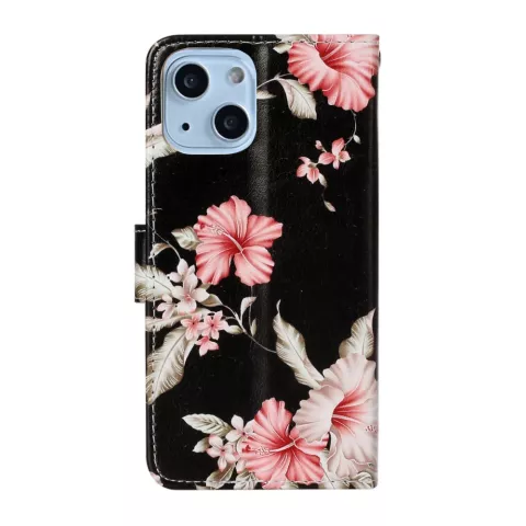 Wallet Bookcase kunstleer bloemen hoesje voor iPhone 13 - zwart