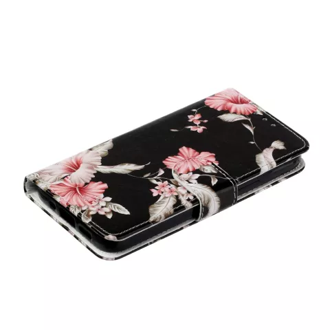 Wallet Bookcase kunstleer bloemen hoesje voor iPhone 13 - zwart