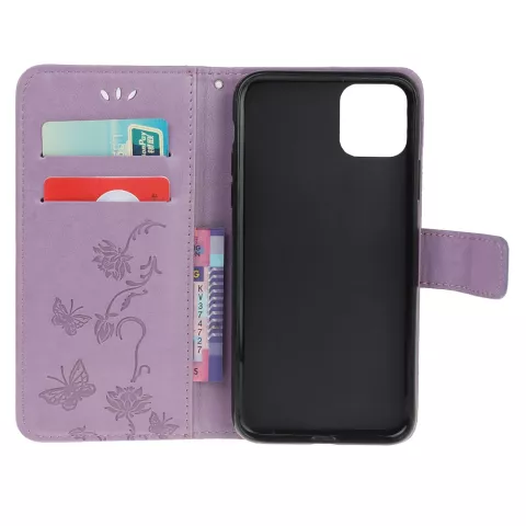 Wallet Bookcase kunstleer bloemen hoesje voor iPhone 13 mini - paars