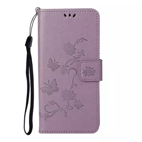 Wallet Bookcase kunstleer bloemen hoesje voor iPhone 13 Pro - paars