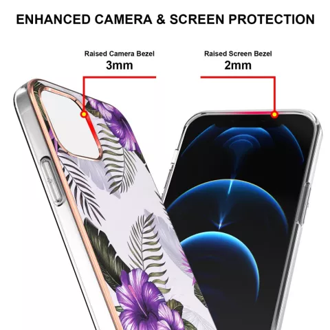 Tropical TPU tropische planten en bloemen hoesje voor iPhone 13 Pro - paars