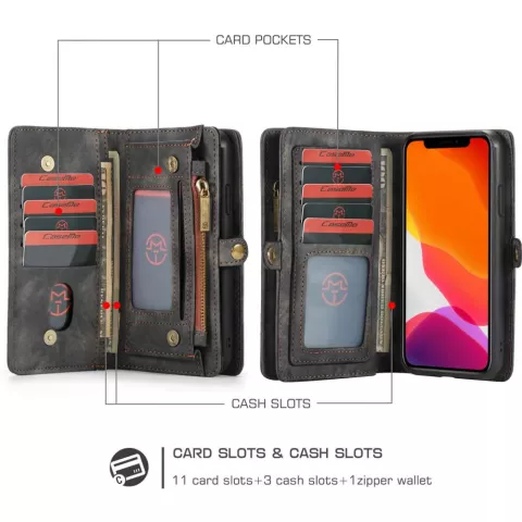 Caseme Retro Wallet splitleder hoesje voor iPhone 11 - zwart