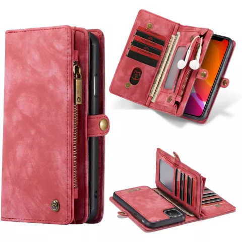Caseme Retro Wallet splitleder hoesje geschikt voor iPhone 11 - rood