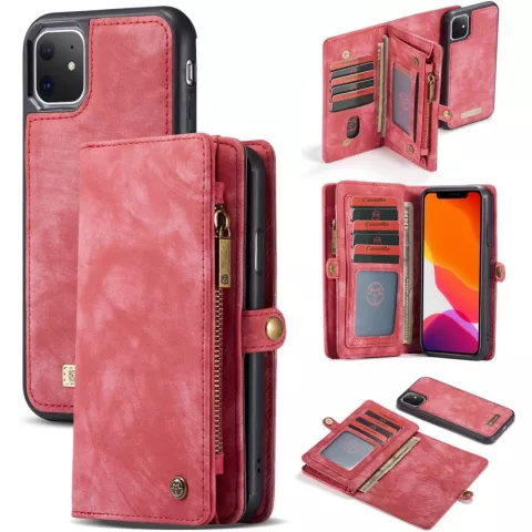 Caseme Retro Wallet splitleder hoesje geschikt voor iPhone 11 - rood