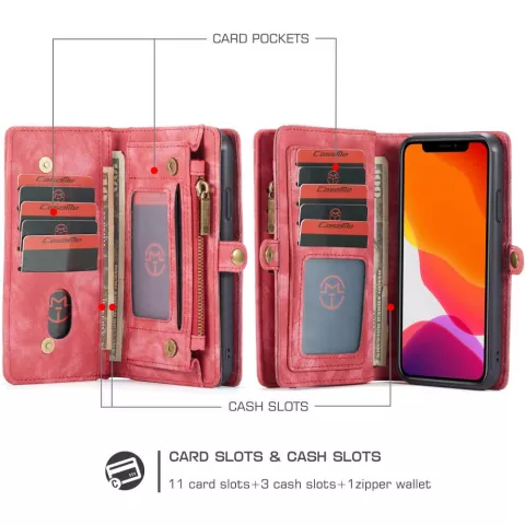 Caseme Retro Wallet splitleder hoesje geschikt voor iPhone 11 - rood