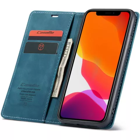 Caseme Slim Retro Wallet kunstleer hoesje voor iPhone 11 - blauw