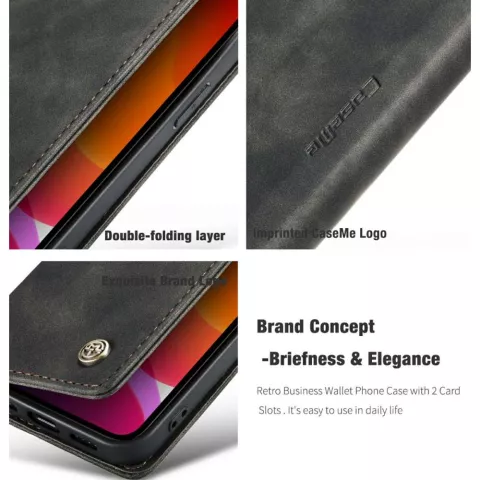 Caseme Slim Retro Wallet kunstleer hoesje voor iPhone 12 mini - zwart