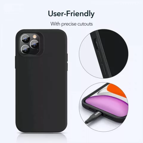 ESR Smooth Silicon kunstleer hoesje voor iPhone 12 Pro Max - zwart