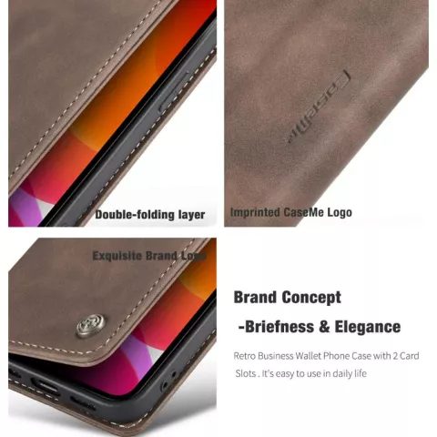 Caseme Slim Retro Wallet kunstleer hoesje voor iPhone 12 Pro Max - bruin