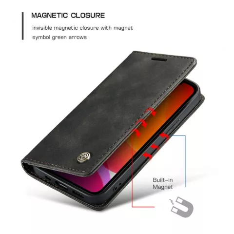 Caseme Slim Retro Wallet kunstleer hoesje voor iPhone 12 en iPhone 12 Pro - zwart