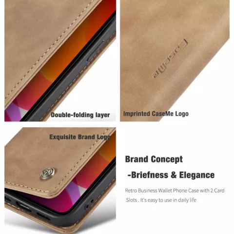 Caseme Slim Retro Wallet kunstleer hoesje voor iPhone 12 en iPhone 12 Pro - bruin