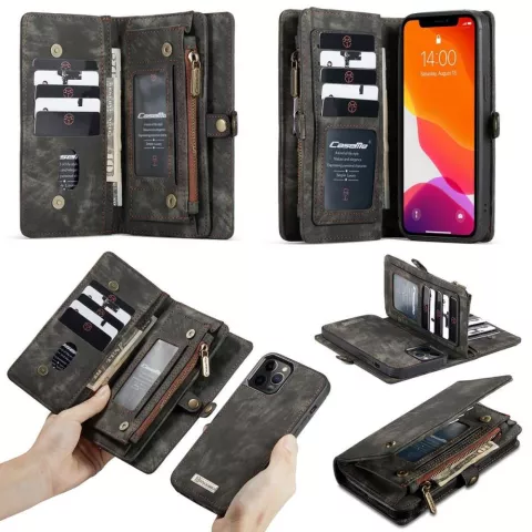 Caseme Retro Wallet splitleder hoesje geschikt voor iPhone 12 en iPhone 12 Pro - zwart