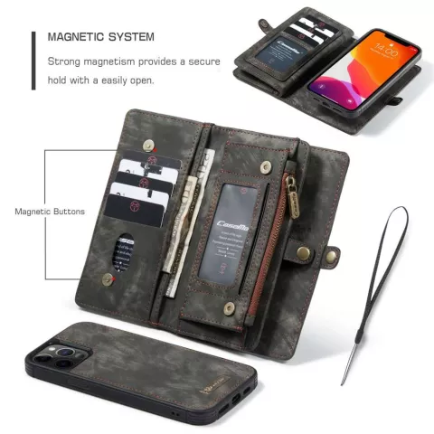 Caseme Retro Wallet splitleder hoesje geschikt voor iPhone 12 en iPhone 12 Pro - zwart