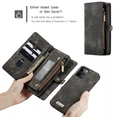 Caseme Retro Wallet splitleder hoesje geschikt voor iPhone 12 en iPhone 12 Pro - zwart