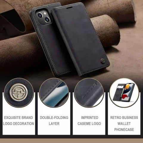 Caseme Slim Retro Wallet kunstleer hoesje voor iPhone 13 - zwart
