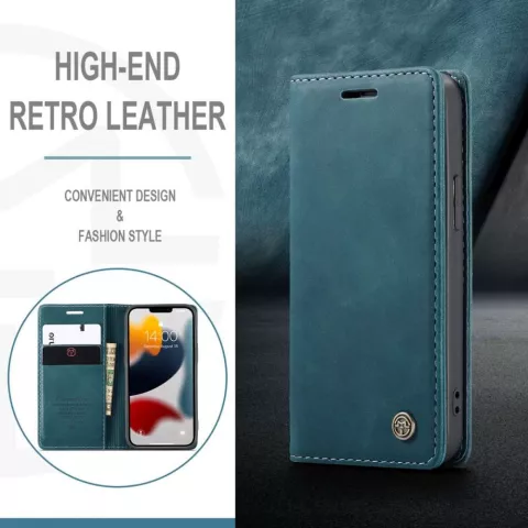 Caseme Slim Retro Wallet kunstleer hoesje geschikt voor iPhone 13 - blauw