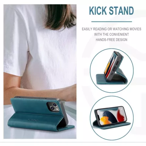 Caseme Slim Retro Wallet kunstleer hoesje geschikt voor iPhone 13 - blauw