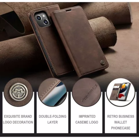 Caseme Slim Retro Wallet kunstleer hoesje voor iPhone 13 - bruin