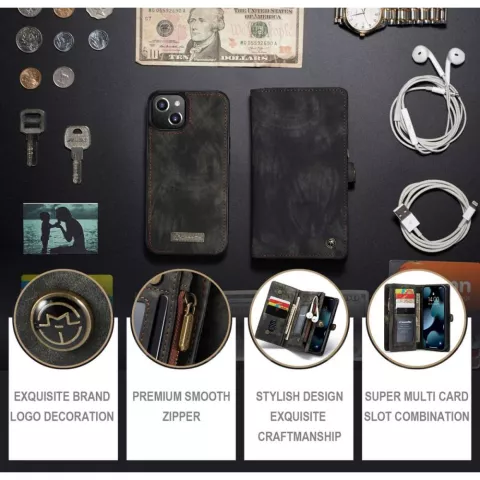 Caseme Retro Wallet splitleder hoesje voor iPhone 13 - zwart