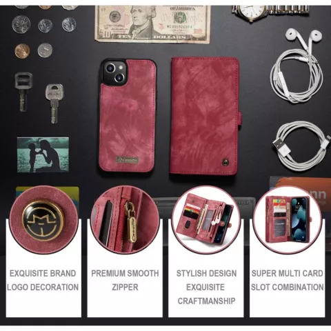 Caseme Retro Wallet splitleder hoesje voor iPhone 13 - rood