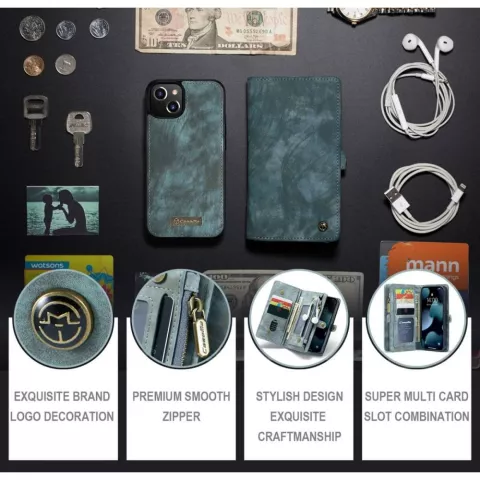 Caseme Retro Wallet splitleder hoesje voor iPhone 13 - blauw