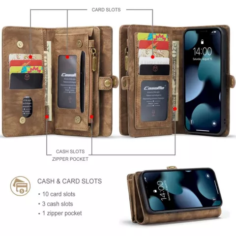 Caseme Retro Wallet splitleder hoesje voor iPhone 13 - bruin