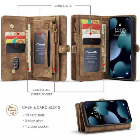 Caseme Retro Wallet splitleder hoesje geschikt voor iPhone 13 - bruin