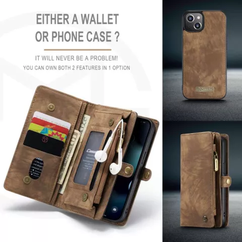 Caseme Retro Wallet splitleder hoesje geschikt voor iPhone 13 - bruin