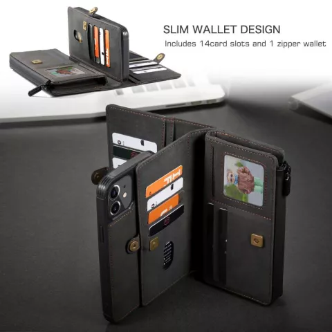 Caseme Luxe XL Portemonnee splitleder hoesje geschikt voor iPhone 13 - zwart