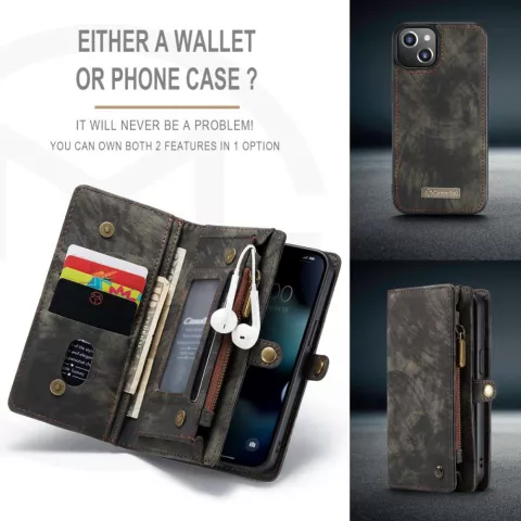 Caseme Retro Wallet splitleder hoesje geschikt voor iPhone 13 mini - zwart
