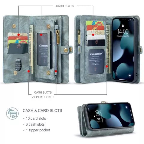 Caseme Retro Wallet splitleder hoesje voor iPhone 13 mini - blauw