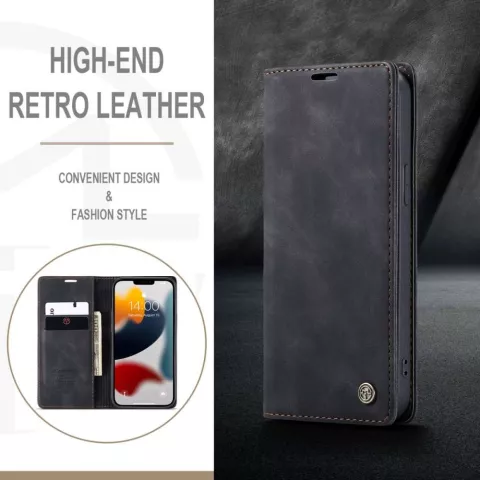 Caseme Slim Retro Wallet kunstleer hoesje voor iPhone 13 Pro - zwart