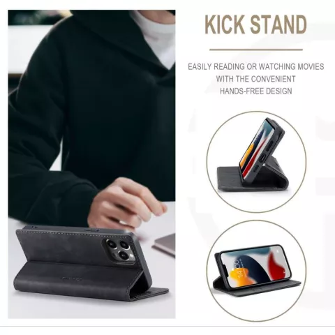 Caseme Slim Retro Wallet kunstleer hoesje voor iPhone 13 Pro - zwart
