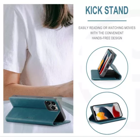 Caseme Slim Retro Wallet kunstleer hoesje voor iPhone 13 Pro - blauw