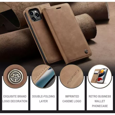 Caseme Slim Retro Wallet kunstleer hoes voor iPhone 13 Pro - bruin