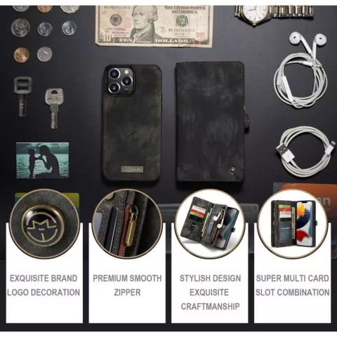 Caseme Retro Wallet splitleder hoesje voor iPhone 13 Pro - zwart