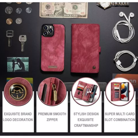 Caseme Retro Wallet splitleder hoesje voor iPhone 13 Pro - rood