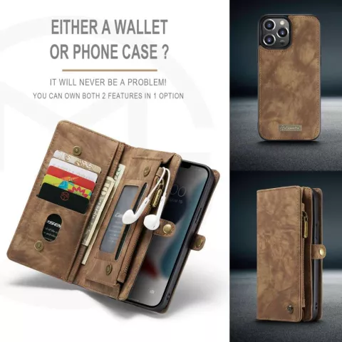 Caseme Retro Wallet splitleder hoesje voor iPhone 13 Pro - bruin